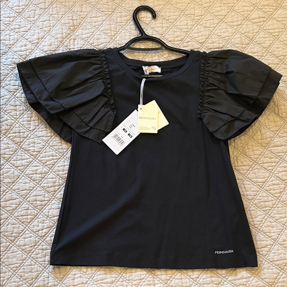MonnaLisa Elegant Black Ruffle Blouse